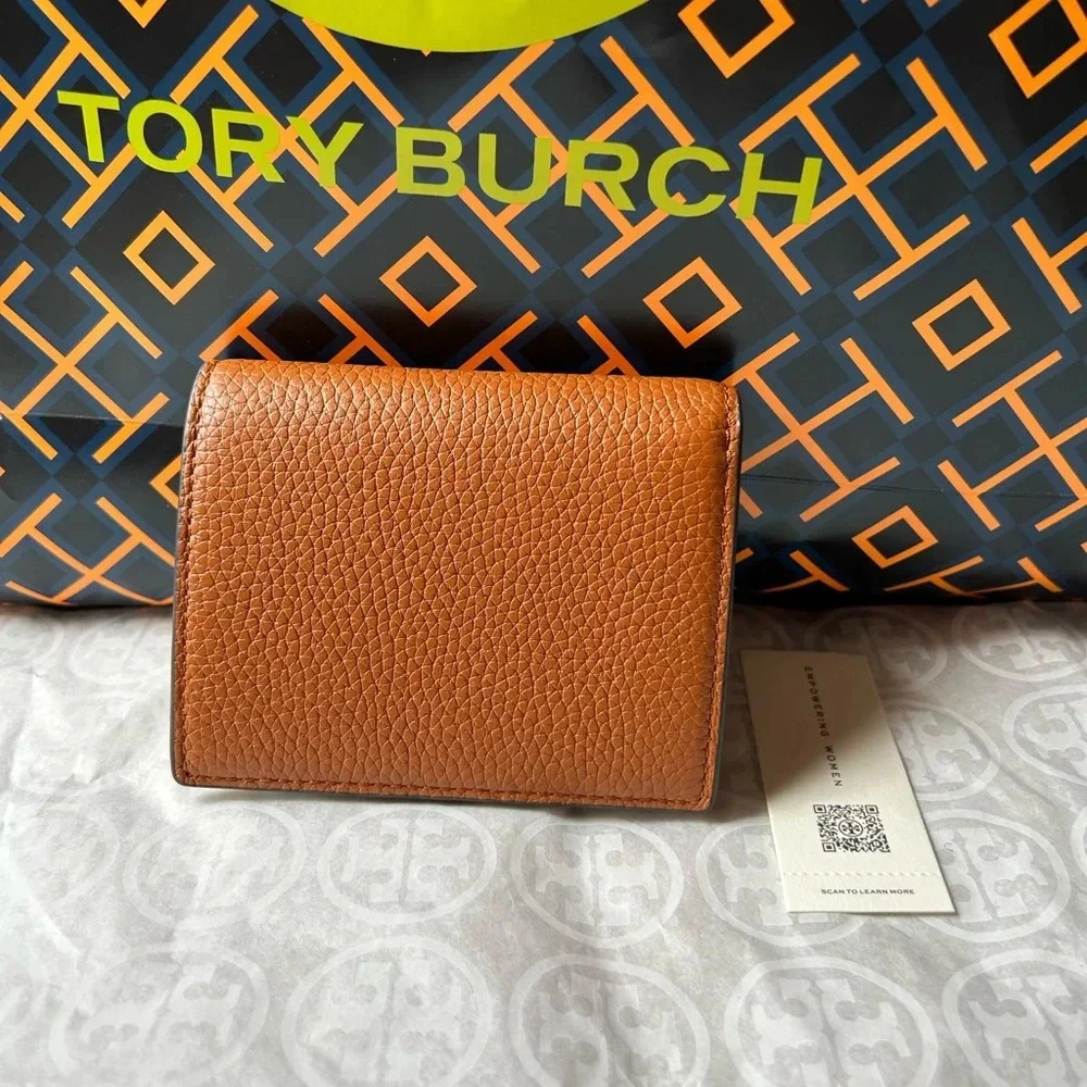 Tory Burch Blake Color Block Mini Wallet Bourbon Cornbread Brown Tan Gold Yellow
